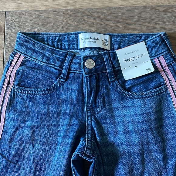 Abercrombie Kids Low Rise Baggy Jeans Size 5/6 Long NWT Pink Striped Bow Details - Picture 6 of 12